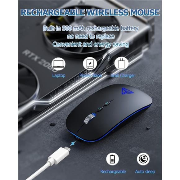 Bluetooth Mouse,LED Rechargeable Wireless Mouse(BT5.1+2.4G),Silent Computer Mice - Picture 6 of 6